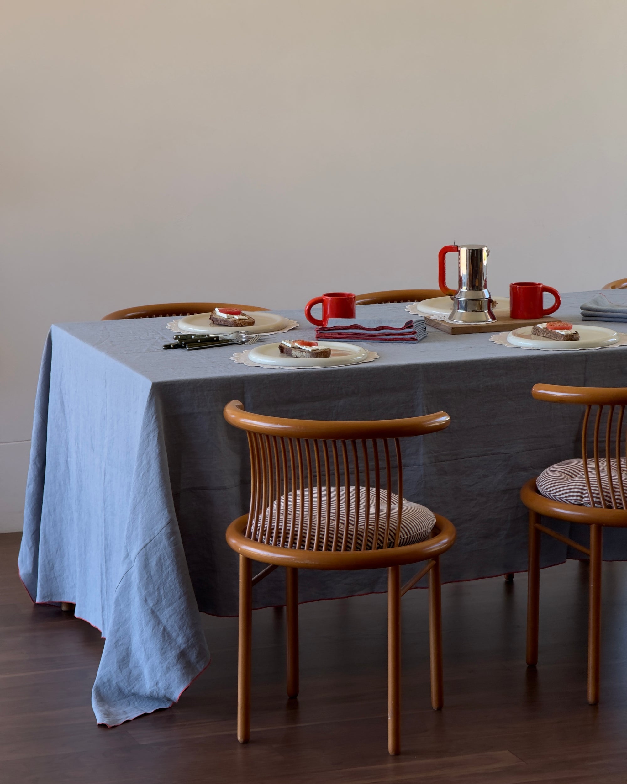 Together Table Cloth - Dusty Blue & Cherry